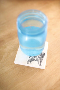 pug drink coaster with glass