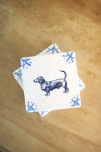 Dachshund Delft Tile Coasters, Seiner dog gift, Delft tile coasters, blue and white coasters, marble coasters, stone coasters
