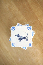 Dachshund Delft Tile Coasters, Seiner dog gift, Delft tile coasters, blue and white coasters, marble coasters, stone coasters