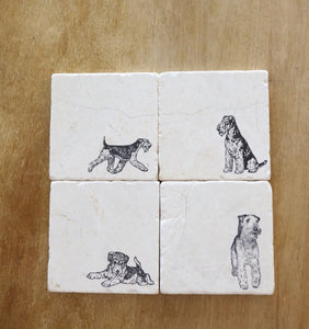 Airedale gift marble coasters/ Airedale gift/ Airedale dog mom/ customs Airedale gift/ dog marble coaster set