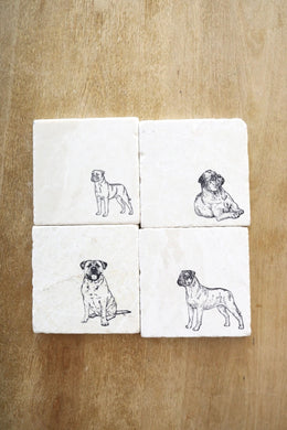 Bullmastiff Coaster Set of 4, bullmastiff marble coaster set, bullmastiff gift, bullmastiff tile coasters, dog coasters, dog gift