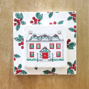 Christmas House Coaster Trivet Set/ Colonial Christmas house decor/ christmas decor marble coasters/ Christmas gift set