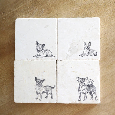 Chihuahua coasters Set of 4, Chihuahua gift, chihuahua marble coasters, dog coasters, dog stone coaster gift