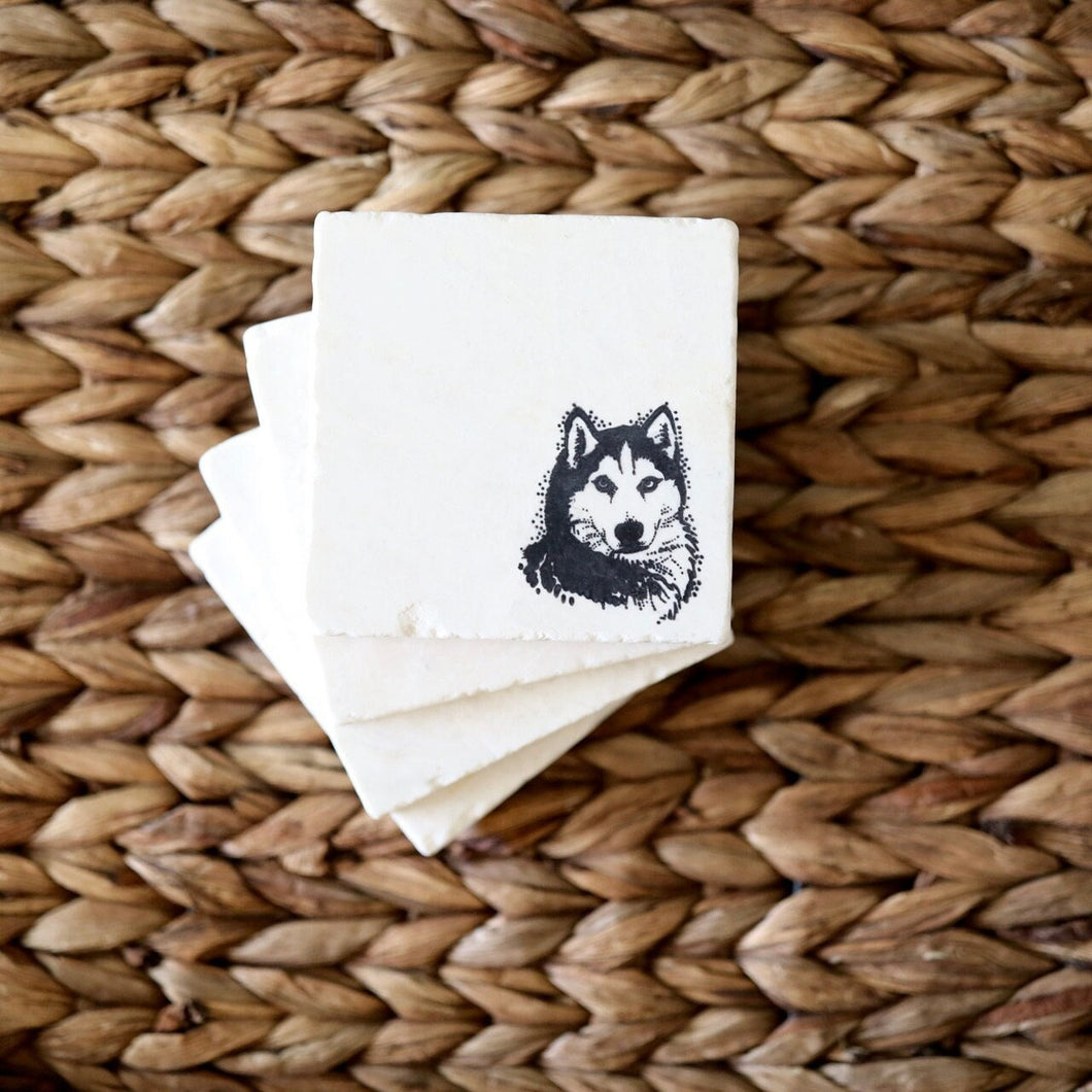 Husky Dog Coasters/ Husky Gifts/ Husky Mom/ Marble Coaster Set/ Stone Coasters