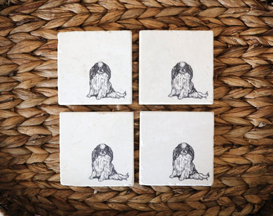 Japanese Chin Dog Marble Coasters/ Japanese Chin Gift/Dog Marble Coasters/ Marble Coaster Set/Stone Coasters/ Tile Coasters/ Natural Coaster