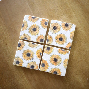 Sunflower Coaster, hand painted Sunflower marble coaster set, sunflower gift