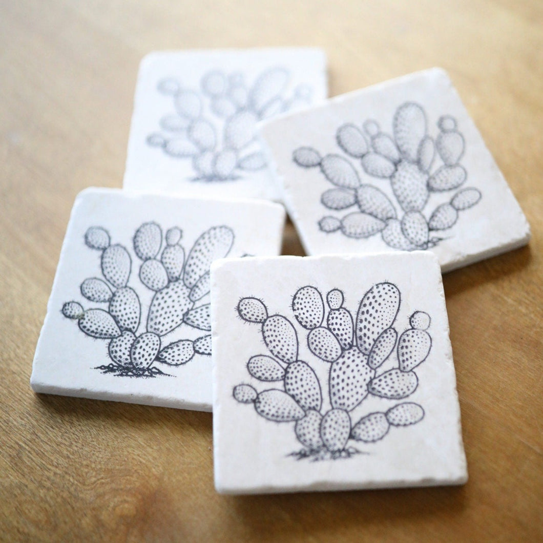 Prickly Pear Cactus Marble Coaster Set for Cactus Home Decor- marble stone drink custom coasters- modern coasters