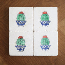 Flowering Cactus Coasters/ Blue and white potted cactus/ Spanish inspired potted cactus/ southwest decor/ housewarming gift