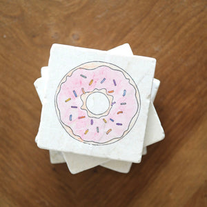 Donut Marble Coaster Set/ hand painted Donut Home Decor/Doughnut coaster/Unique Birthday Gift/ Pink Donut/Office Decor/Stone Coasters
