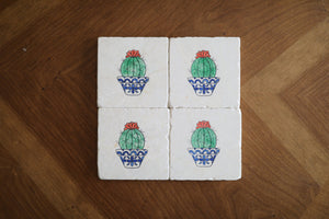 Flowering Cactus Coasters/ Blue and white potted cactus/ Spanish inspired potted cactus/ southwest decor/ housewarming gift