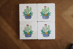 Saguaro Cactus Marble Coasters/ potted cactus coasters/ stone marble drink coasters