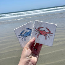 Blue and red crab Coasters/ blue crab decor/ hand painted crabs/ nautical home decor/ beach decor/ marble stone coasters
