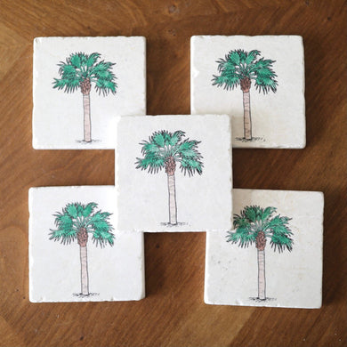 Palm Tree Coasters/ Palm tree decor/ South Carolina decor/ palm tree marble stone tile coasters