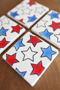 Patriotic Home Decor Coasters/ American Flag marble coasters/ summer marble coasters/ patriotic star coasters