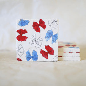 Patriotic Bow Marble Coasters/ grand millennial American Flag marble coasters/ summer marble coasters/ patriotic star coasters