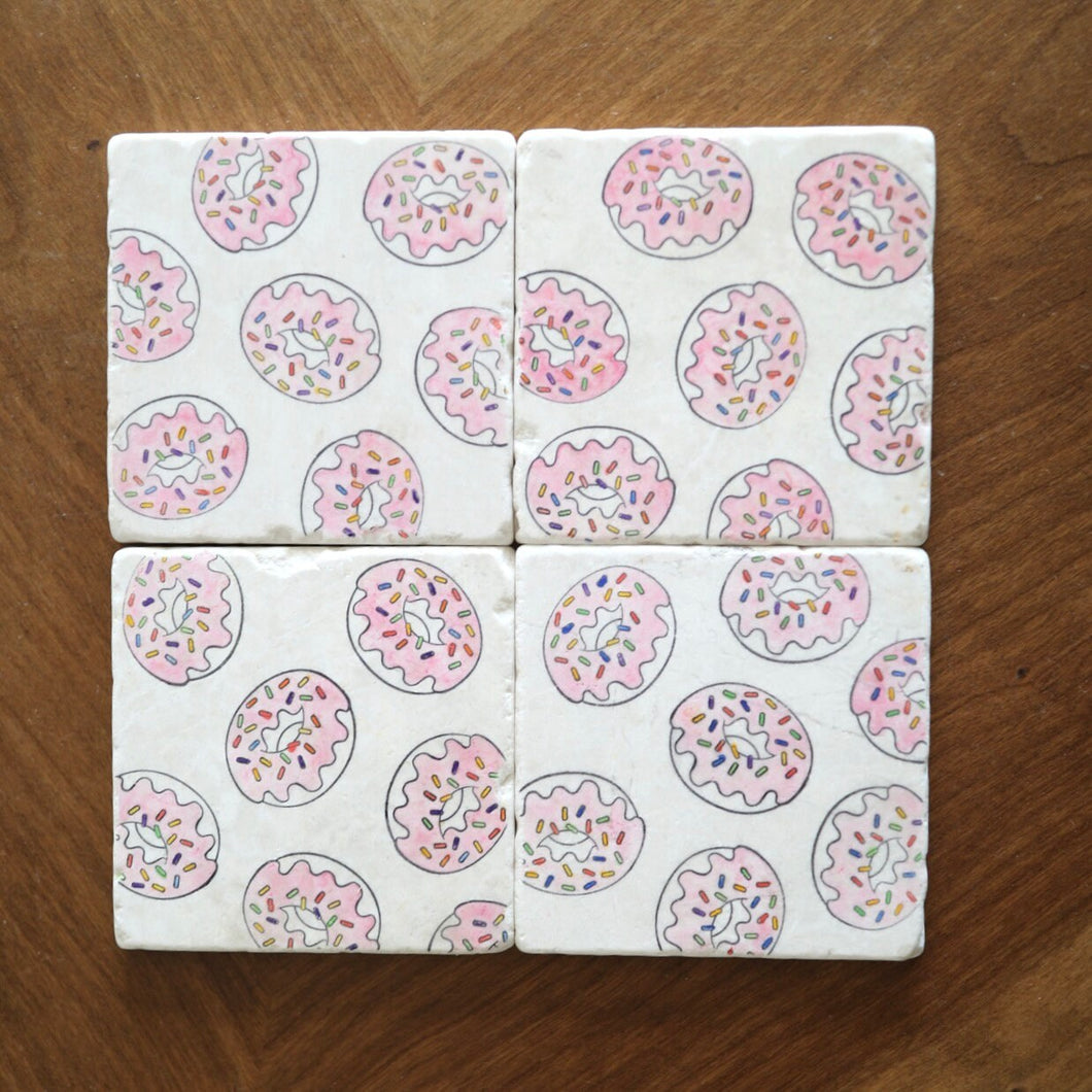 Donut Marble Coaster Set/ Donut Home Decor/Doughnut coaster/Unique Birthday Gift/ Pink Donut/Office Decor/Stone Coasters