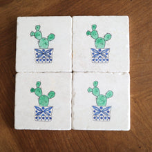 Potted Cactus Hand Painted Coasters/ southwestern decor/ cactus home gift/ birthday gift for her/ stone drink marble coaster set
