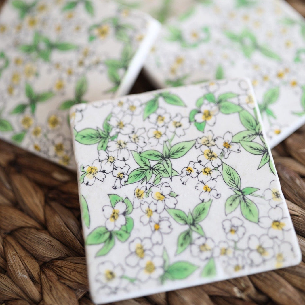 Dogwood Flower Marble Coaster Set, Hand painted marble coasters, dogwood flower decor coasters, birthday gift for her