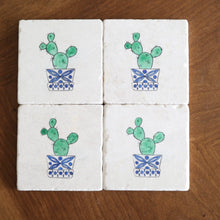 Potted Cactus Hand Painted Coasters/ southwestern decor/ cactus home gift/ birthday gift for her/ stone drink marble coaster set