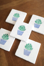 Potted Striped Succulent Marble Coasters/ hand painted cactus marble coasters/ stone drink marble coasters