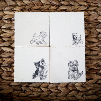 Westie Marble Coasters/ West Highland Terrier gift/ Westie gift/ west coaster set/ stone coasters/ drink coasters