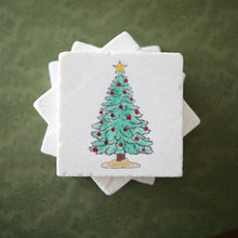 Christmas Tree Coasters | Christmas tree decor- marble Christmas coasters- holiday drink coasters- stone drink coasters