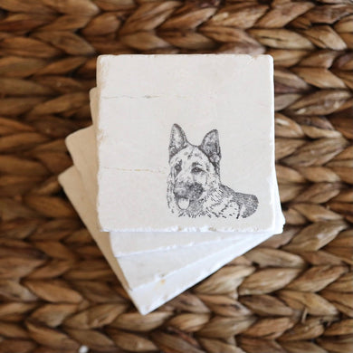 German Shepherd Marble Coaster Set- German Shepherd gift- stone tile marble drink custom coasters- dog gift- stone coasters