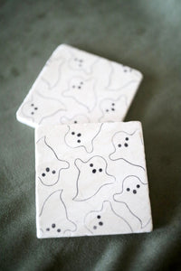Ghost Marble Coasters/ Cute ghost decor/ halloween home decor/ halloween marble coasters/ stone marble drink coasters