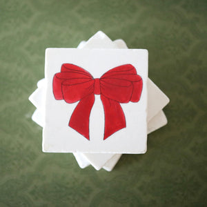 Red Christmas Bow Coaster/ Red Christmas bow decor/ red holiday bow decor/ Red bow/ drink marble stone coaster