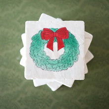 Christmas Wreath Coaster/ Christmas Wreath with red bow/ painted Christmas wreath/ holiday home decor/ stone marble drink coaster