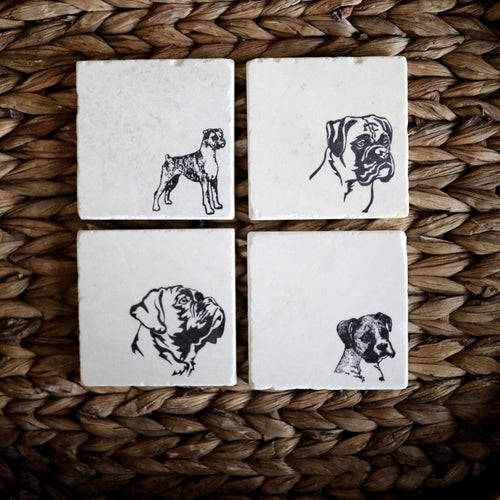 Boxer Dog Coasters/ floppy ear boxer dog/ natural ears boxer dog/ boxer dog gift/ boxer dog home decor