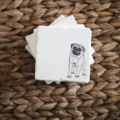 Pug Coaster Set- pug gift idea- unique pug gift- pug mom gift- pug stone coasters- drink coaster set- marble stone coasters