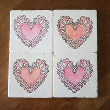 Heart Doily Valentines Day Marble Coasters