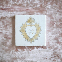 Sacred Heart Coaster/ Gold Sacred Heart Home Decor/ gilded sacred heart/ marble stone coaster set