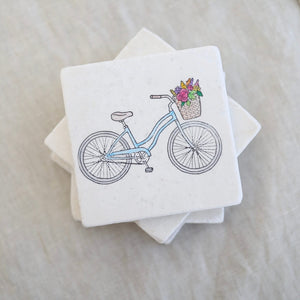 Bicycle with flowers Marble Coasters/ bicycle with flowers in basket decor/ floral marble coasters/ marble coaster set