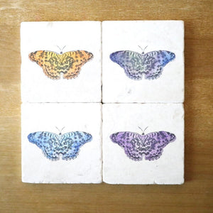 Butterfly Marble Coaster Set- Butterfly Home Decor- Butterfly gift- Hand Painted Butterflies- set of 4 coasters