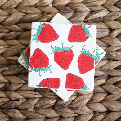 Strawberry Coasters/ Strawberry marble coaster set/ strawberry home decor/ strawberry gift/ stone drink coasters