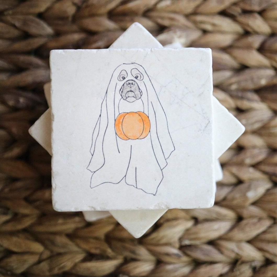 Boxer Dog Ghost Coasters/ Cute Dog ghost decor/ boxer gift/ ghost halloween decor