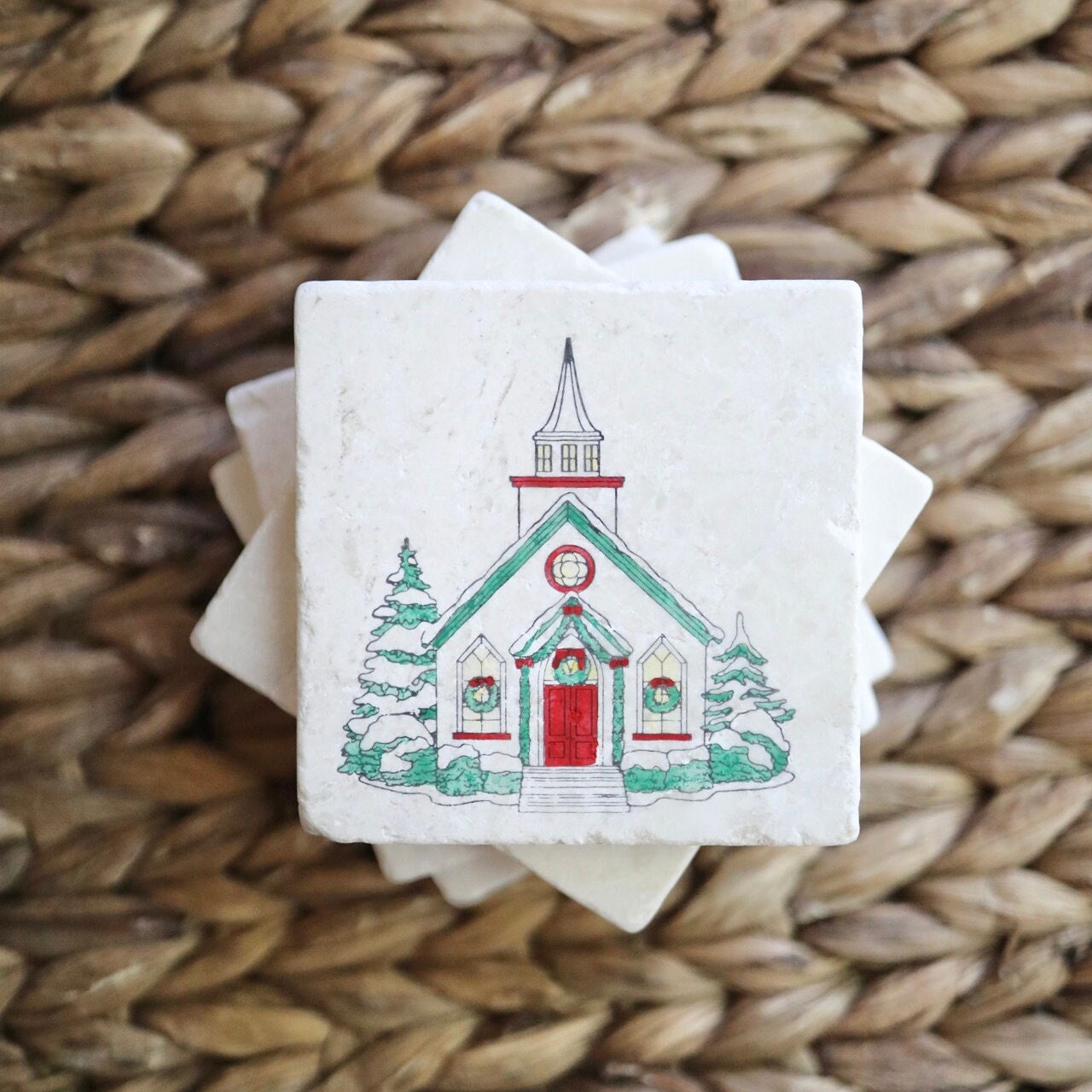 Christmas Scene Marble Coasters – Lace, Grace & Peonies