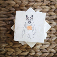 German Shepherd Ghost Marble Coasters/ Cute Dog ghost decor/ German Shepherd gift/ ghost halloween decor