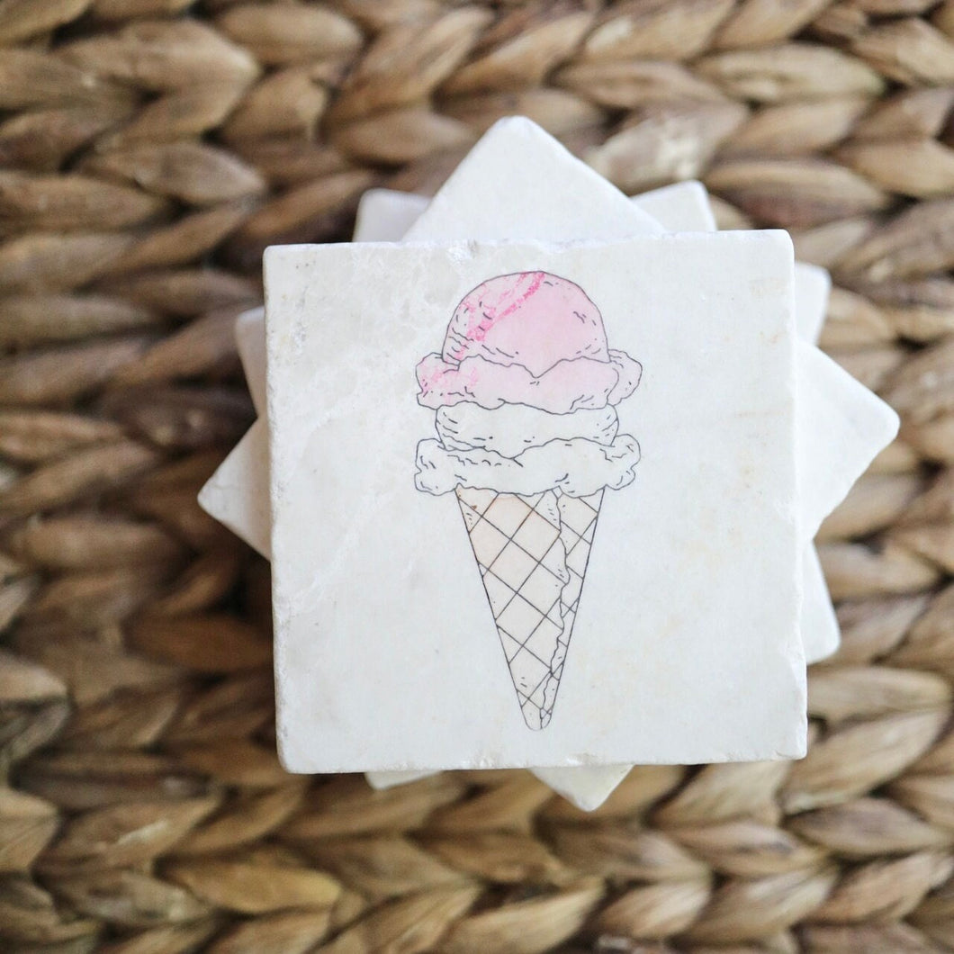 Ice Cream Coasters/ marble ice cream cone coasters/ ice cream cone home decor/ summer stone marble coasters