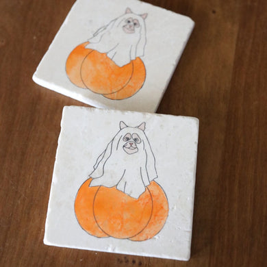 Ghost Cat Marble Coasters/ spooky cat coasters/ spooky cat marble coasters/ cat Halloween decor/ cat marble coaster