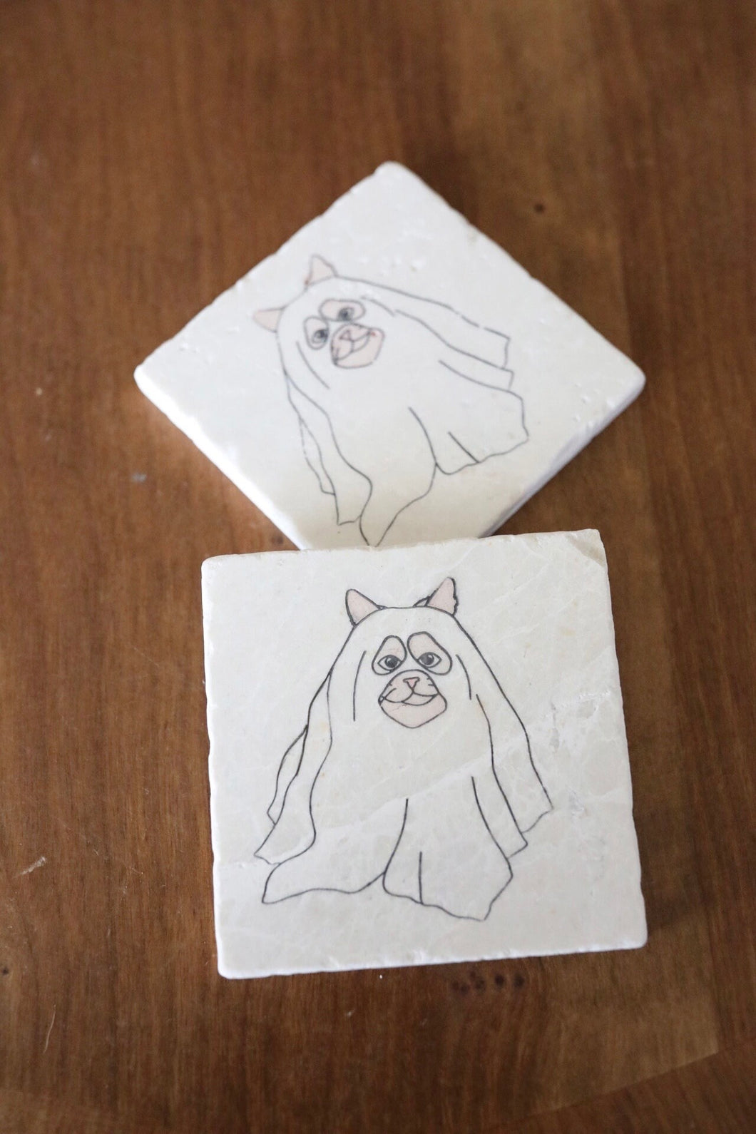 Ghost Cat Marble Coasters/ spooky cat coasters/ spooky cat marble coasters/ cat Halloween decor/ cat marble coaster