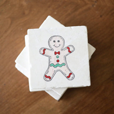 Gingerbread Man Coaster Set, Hand Painted Gingerbread Man Marble Coasters, Gingerbread man decor, holiday tablescape