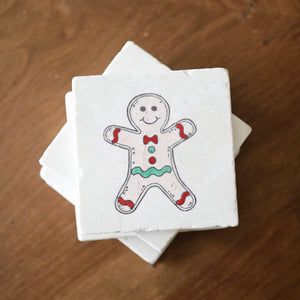 Gingerbread Man Coaster Set, Hand Painted Gingerbread Man Marble Coasters, Gingerbread man decor, holiday tablescape