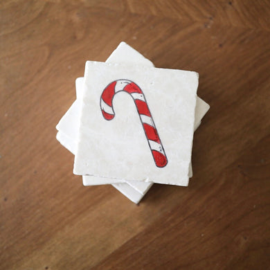 Candy Cane Coaster Set, Candy Cane Christmas Decor, Candy Cane Marble Coasters, Candy Cane table scape, Marble stone tile drink coasters
