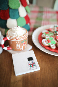 Vintage Snowman Christmas Coasters/ Vintage christmas decor/ snowman decorations/ snowman marble coasters/ stone drink marble coasters