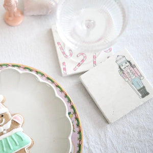 Pastel Nutcracker In Corner Marble Coasters/ pastel christmas decor/ pastel christmas table/ pink christmas decor/ nutcracker home decor